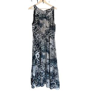 Cleo Black and Gray Animal Print Maxi Dress W/ Unique Gold Detail Size X-Large